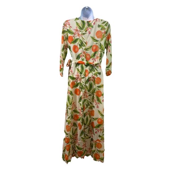 G by Giuliana Womens Dress Faux Wrap Midi Orange Floral Print Ruffle Sz S NWT - Picture 2 of 8
